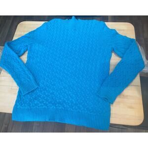 Cotton Peacock Teal Studio Works Cable Knit Pullover Sweater Cozycore Blue